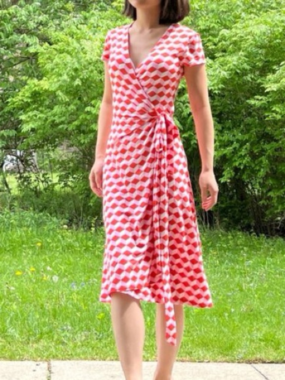 Boden Pink Geo Wrap Midi Dress